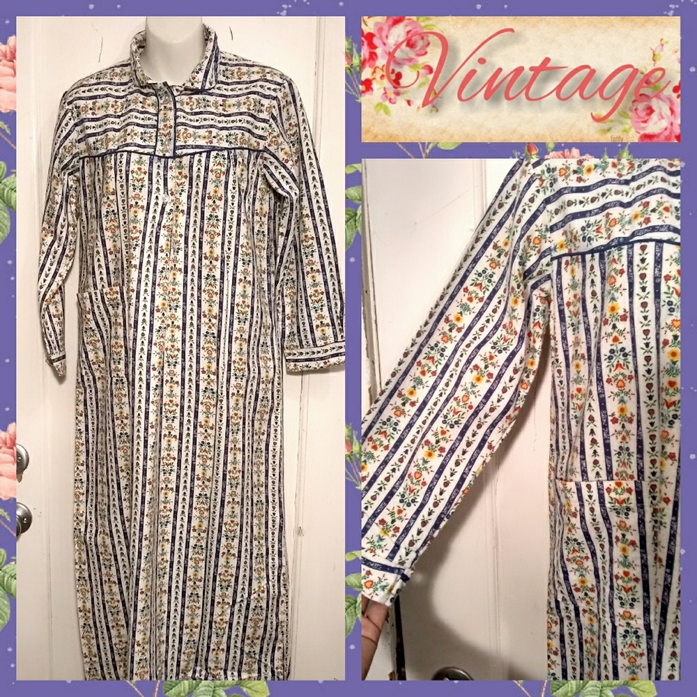 VTG 90s Floral Print Flannel Nightgown Sz Small